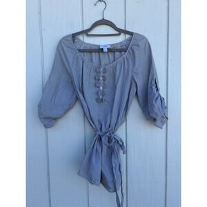 Loft Tunic Blouse, Tie Waist,‎ 3/4 Sleeves, Pin Stripe, Size S